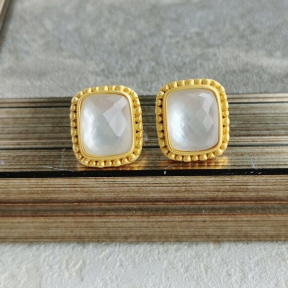 Julie Vos Marbella Clear Crystal Gold Stud Earrings - Picture 1 of 4